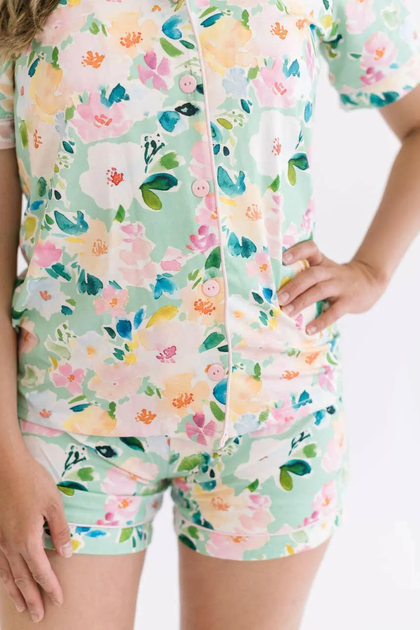 2 Piece Mama Pajama Short Set in Watercolor Floral