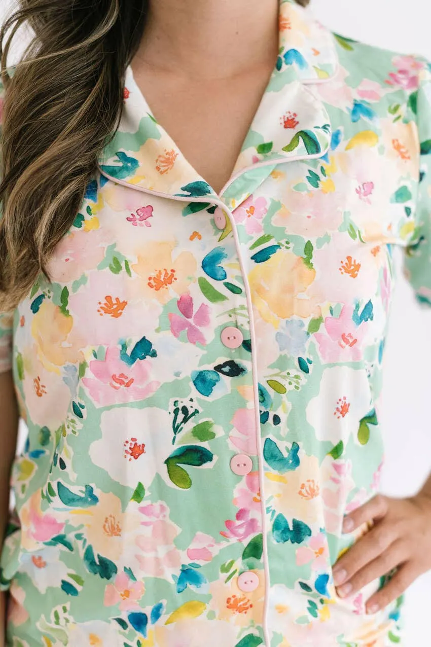 2 Piece Mama Pajama Short Set in Watercolor Floral