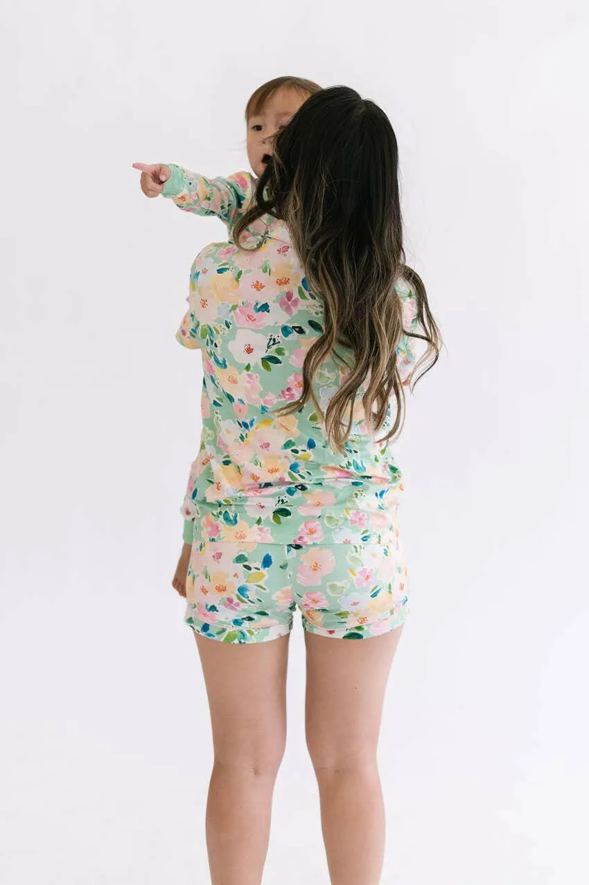 2 Piece Mama Pajama Short Set in Watercolor Floral