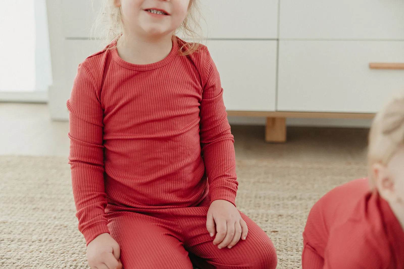2pc Rib Knit Long Sleeve Pajama Set - Berry