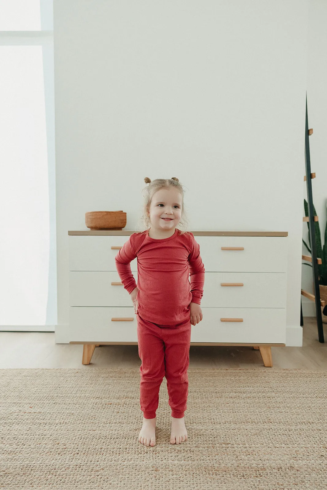2pc Rib Knit Long Sleeve Pajama Set - Berry