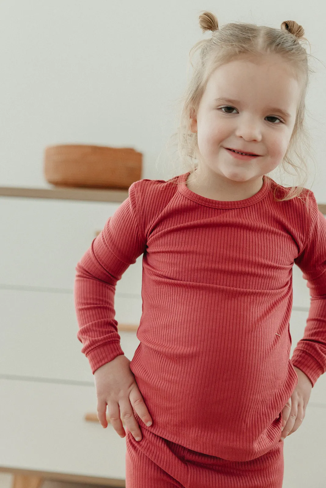 2pc Rib Knit Long Sleeve Pajama Set - Berry
