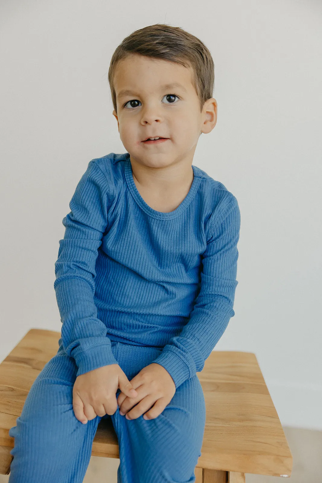 2pc Rib Knit Long Sleeve Pajama Set - Indigo