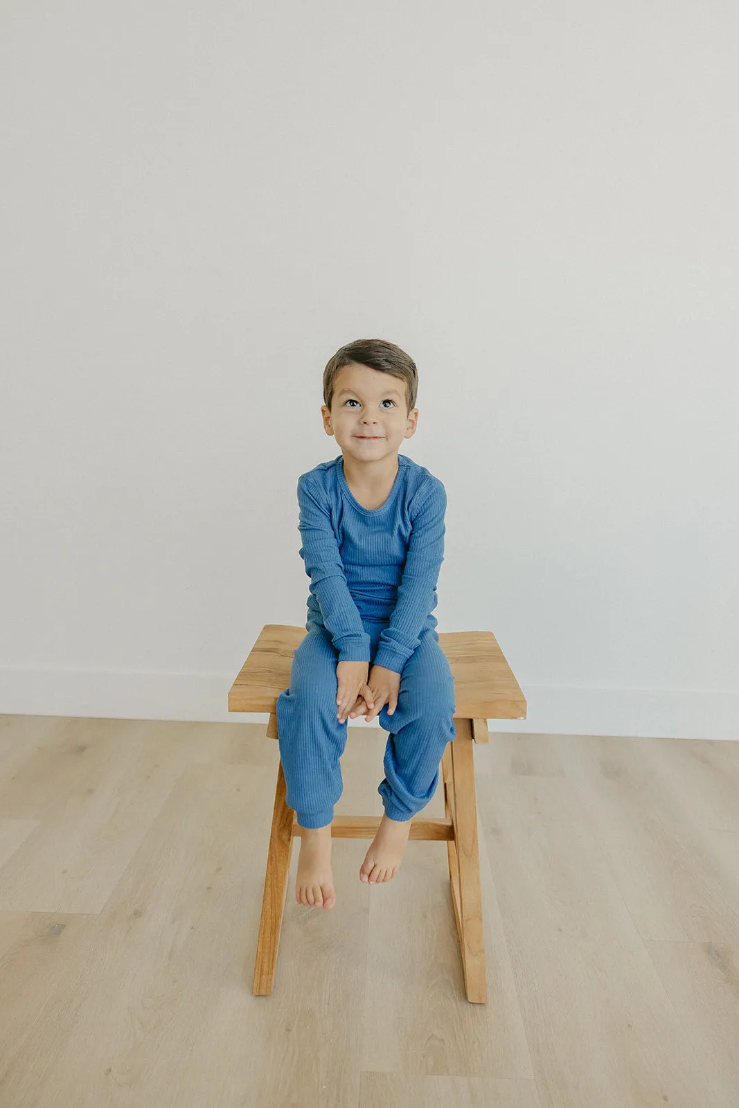 2pc Rib Knit Long Sleeve Pajama Set - Indigo