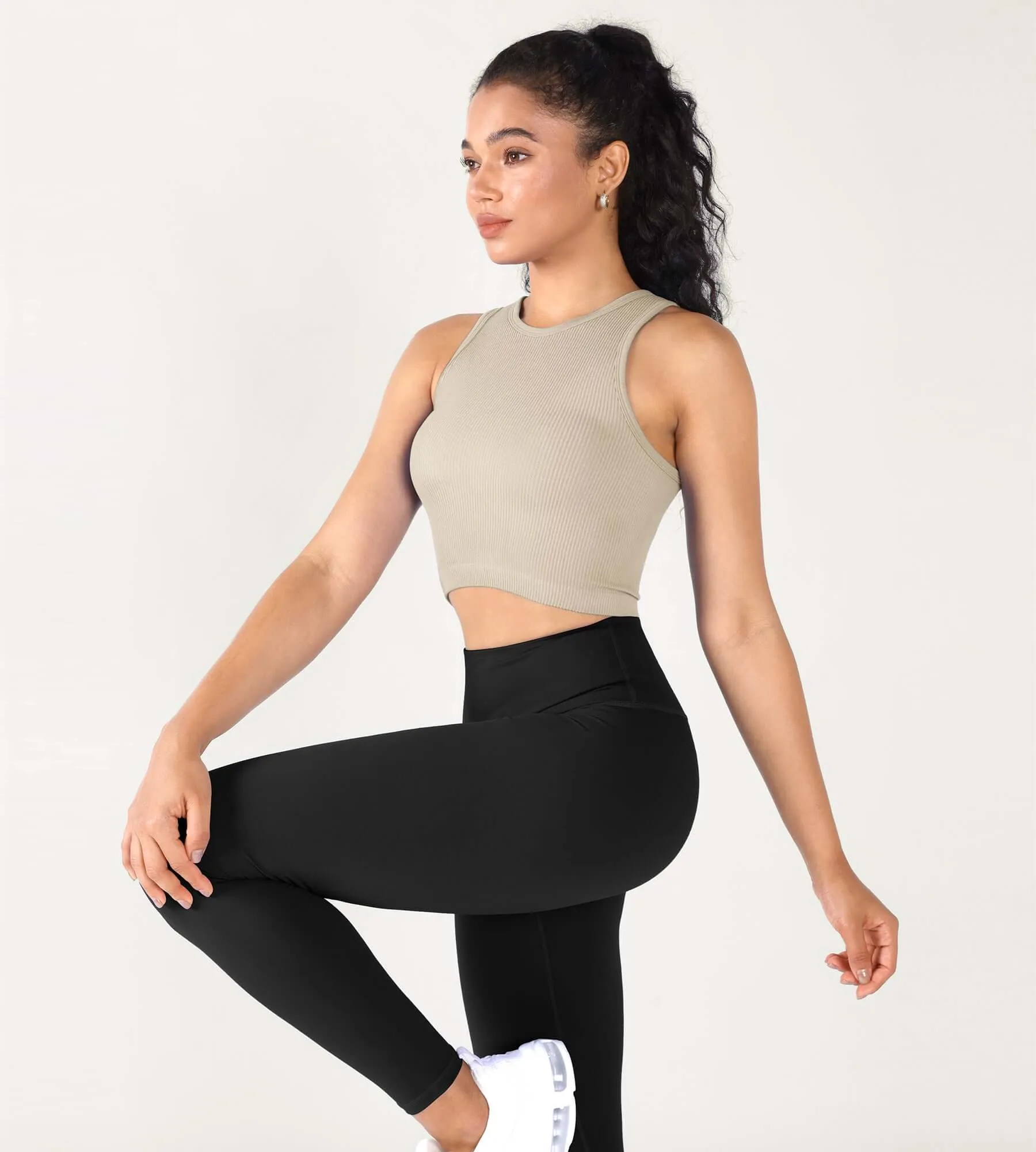 3-Pack Seamless Ribbed High Neck Cropped Tank Tops