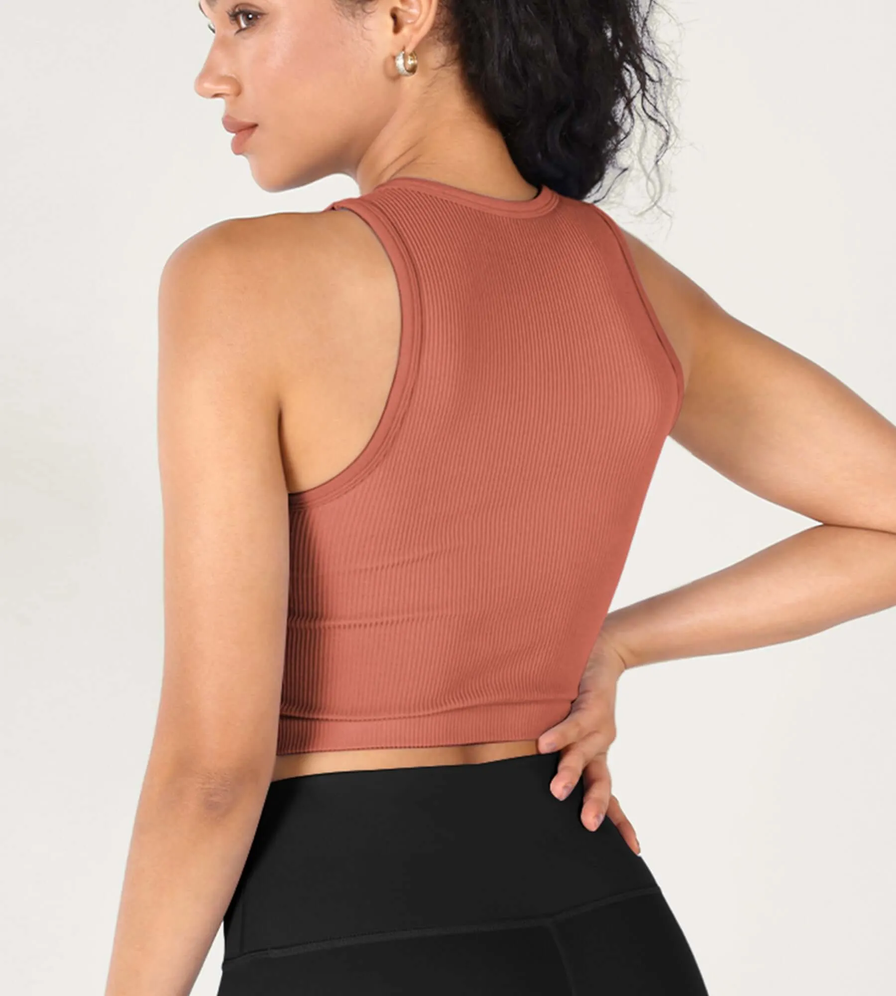 3-Pack Seamless Ribbed High Neck Cropped Tank Tops