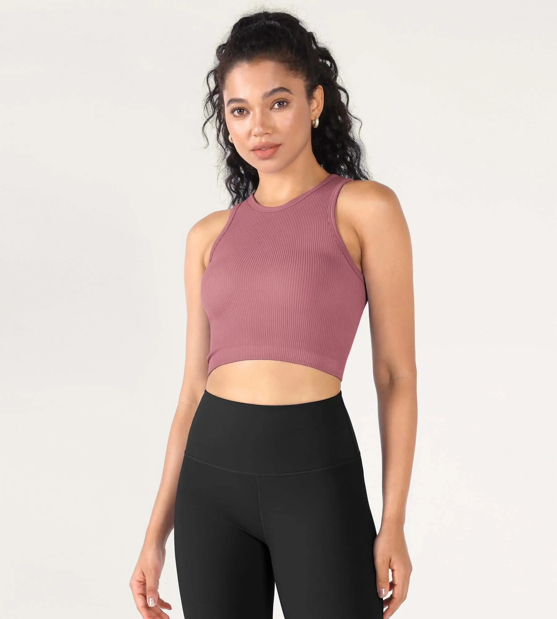 3-Pack Seamless Ribbed High Neck Cropped Tank Tops