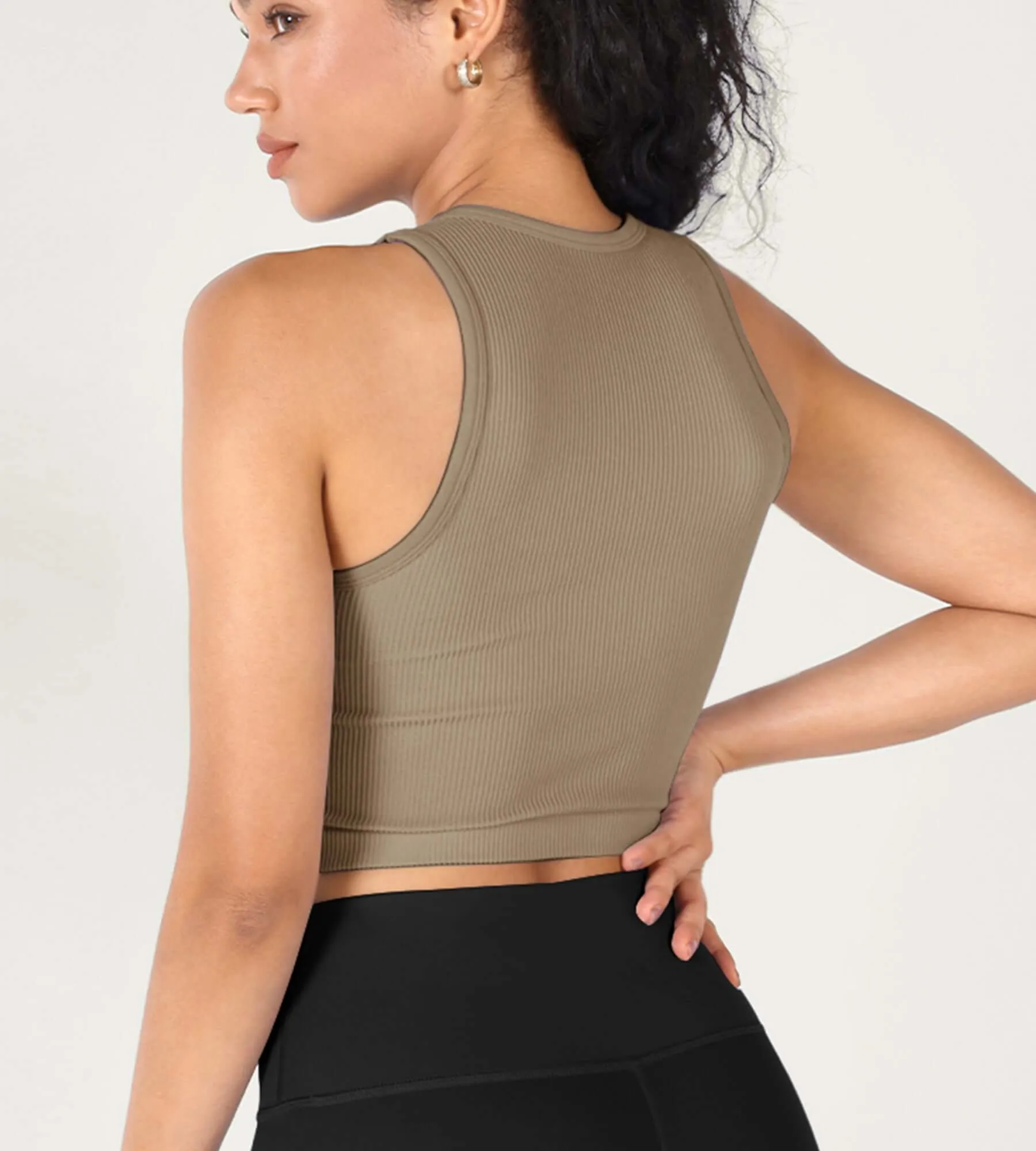 3-Pack Seamless Ribbed High Neck Cropped Tank Tops