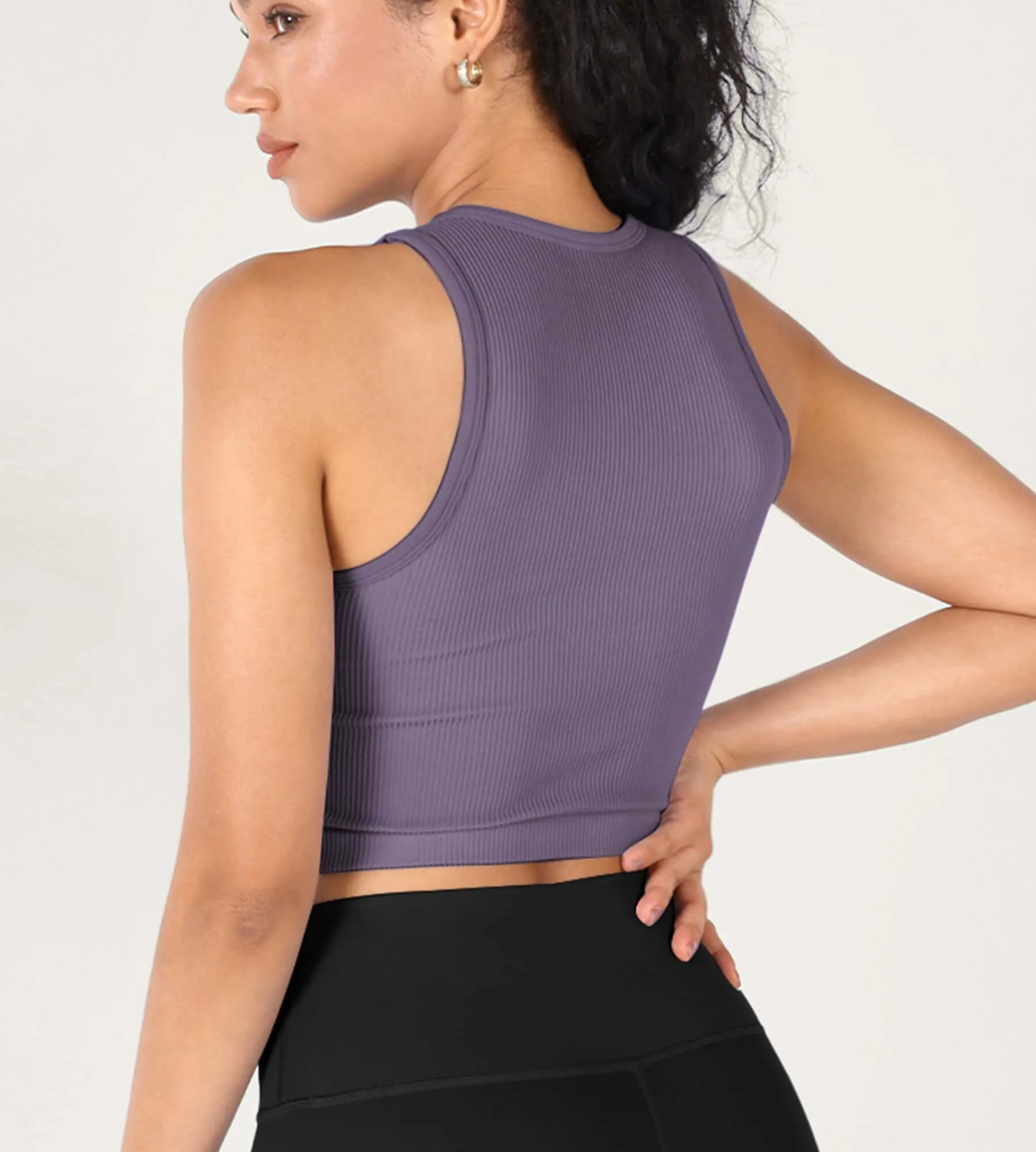 3-Pack Seamless Ribbed High Neck Cropped Tank Tops