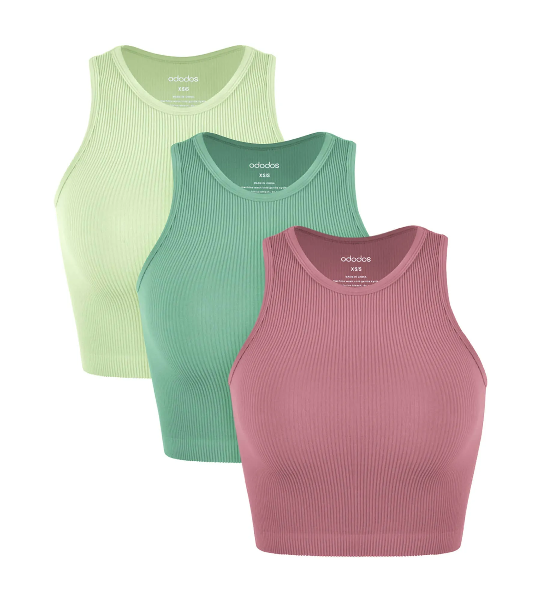 3-Pack Seamless Ribbed High Neck Cropped Tank Tops