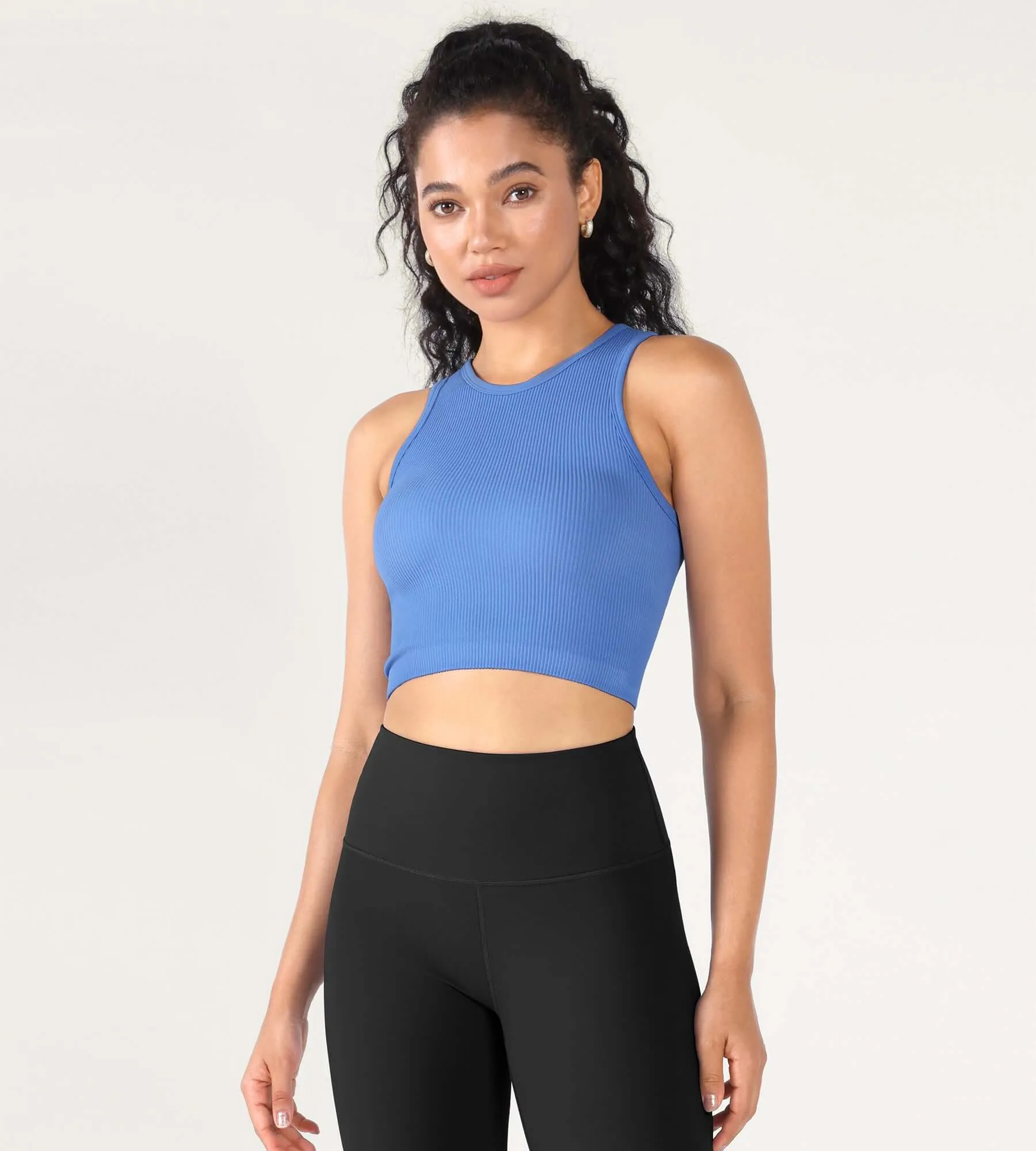 3-Pack Seamless Ribbed High Neck Cropped Tank Tops