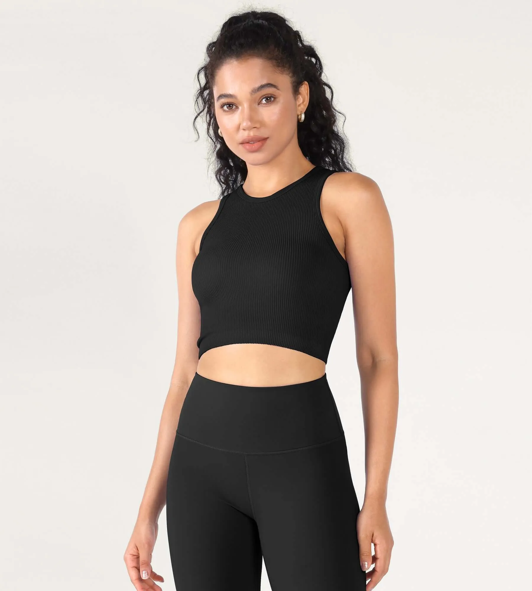3-Pack Seamless Ribbed High Neck Cropped Tank Tops