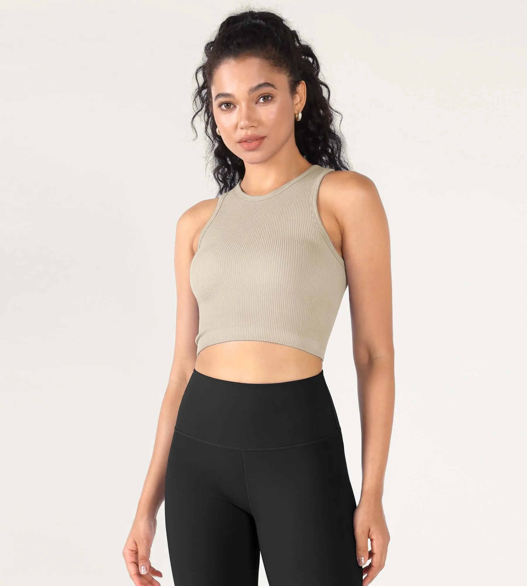 3-Pack Seamless Ribbed High Neck Cropped Tank Tops