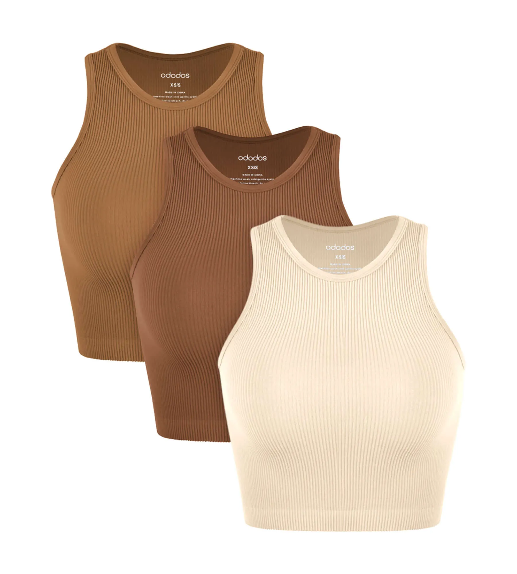 3-Pack Seamless Ribbed High Neck Cropped Tank Tops