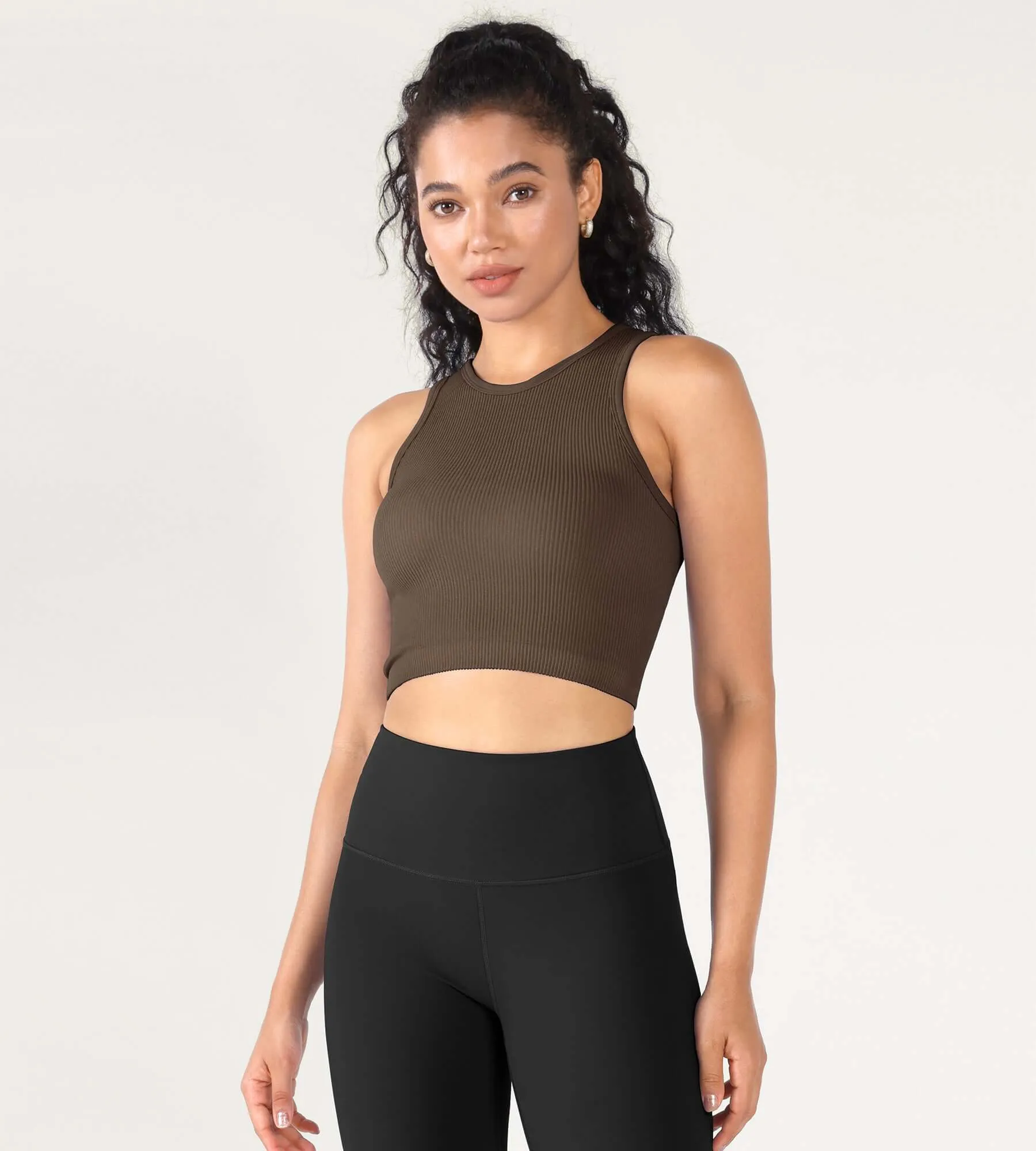 3-Pack Seamless Ribbed High Neck Cropped Tank Tops