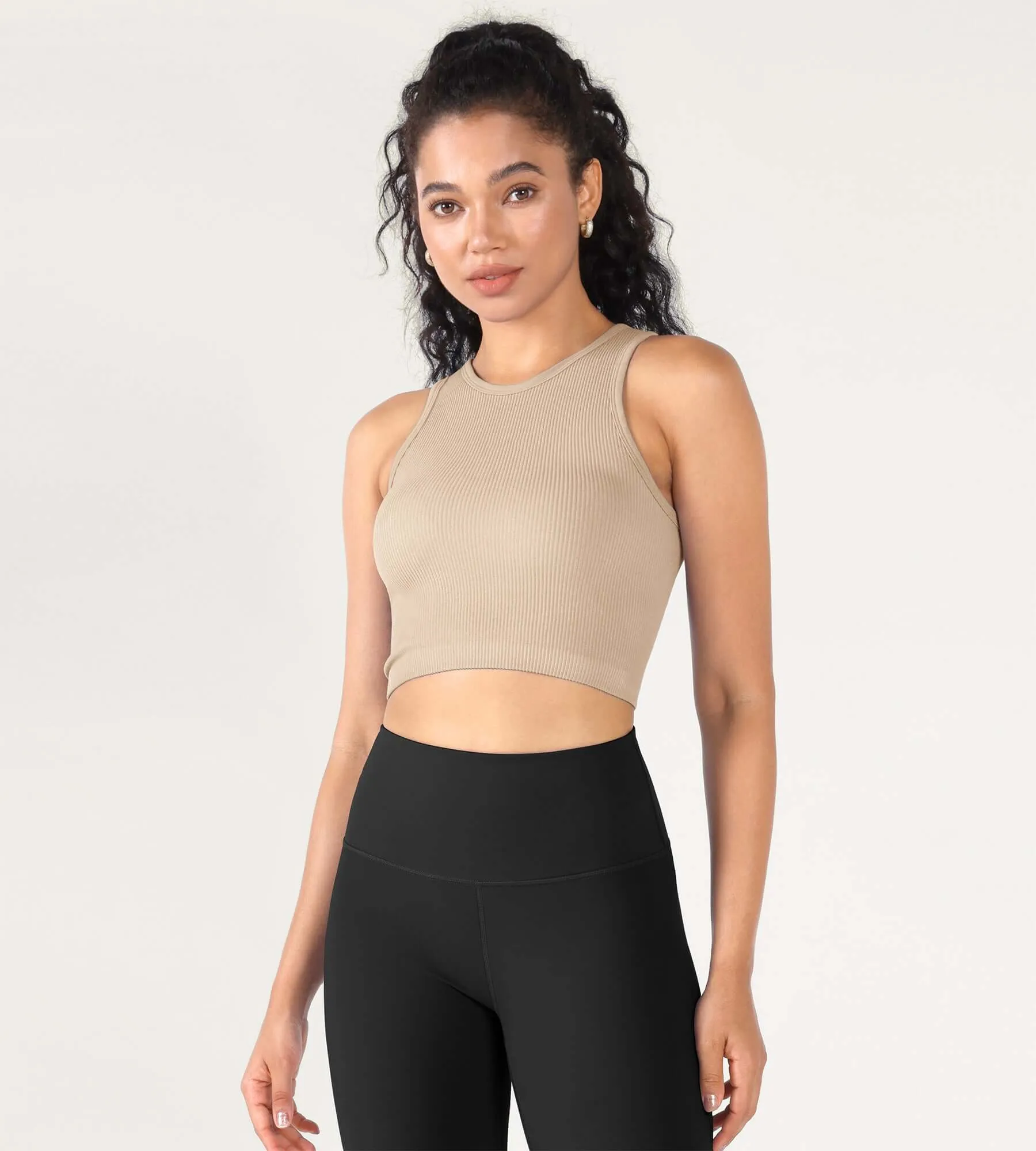 3-Pack Seamless Ribbed High Neck Cropped Tank Tops