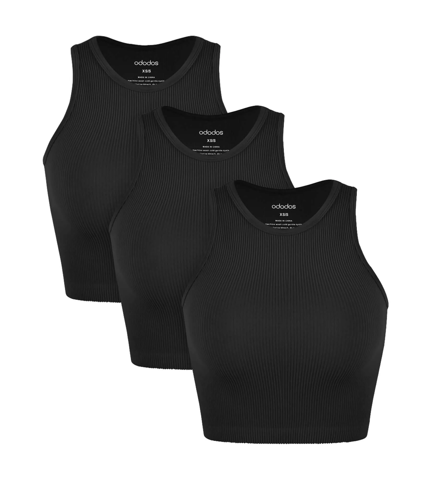 3-Pack Seamless Ribbed High Neck Cropped Tank Tops