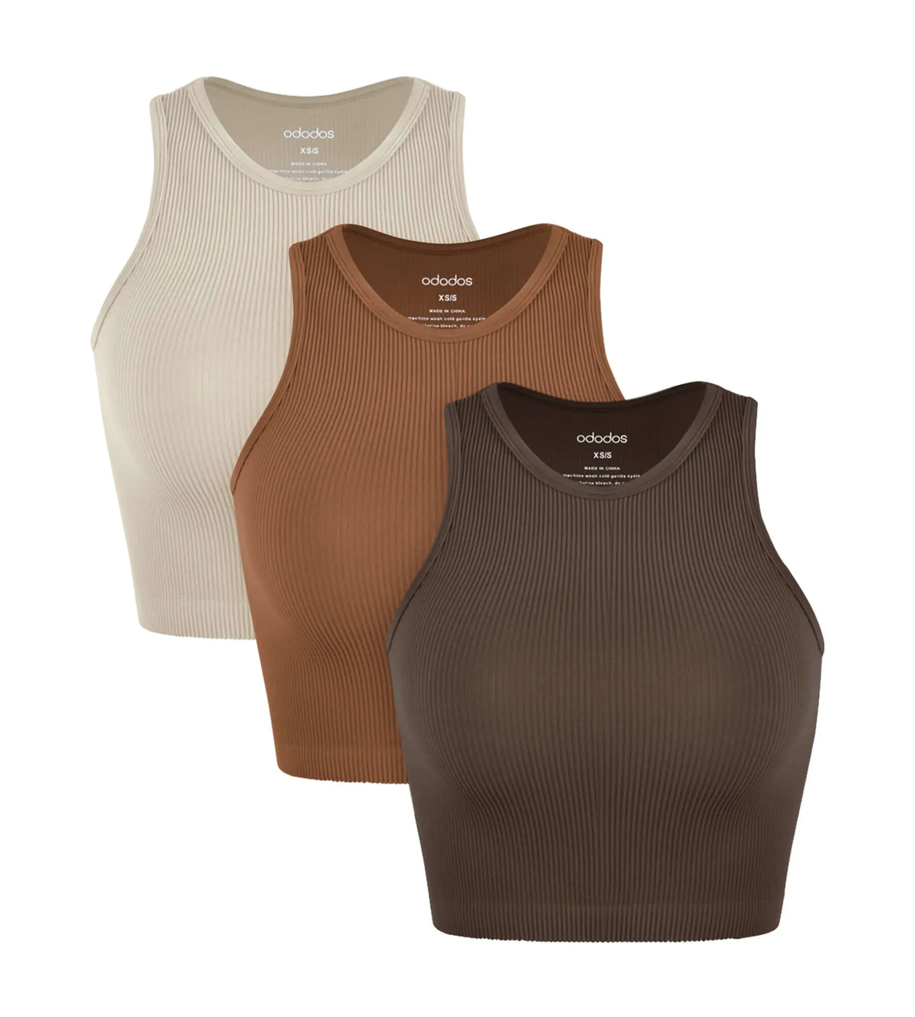 3-Pack Seamless Ribbed High Neck Cropped Tank Tops