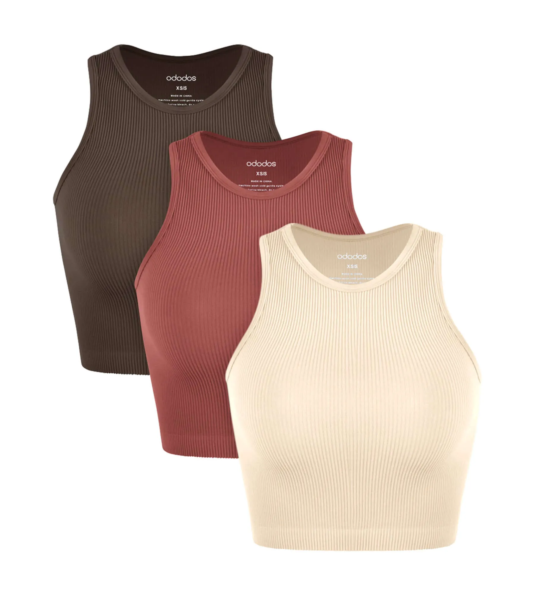 3-Pack Seamless Ribbed High Neck Cropped Tank Tops