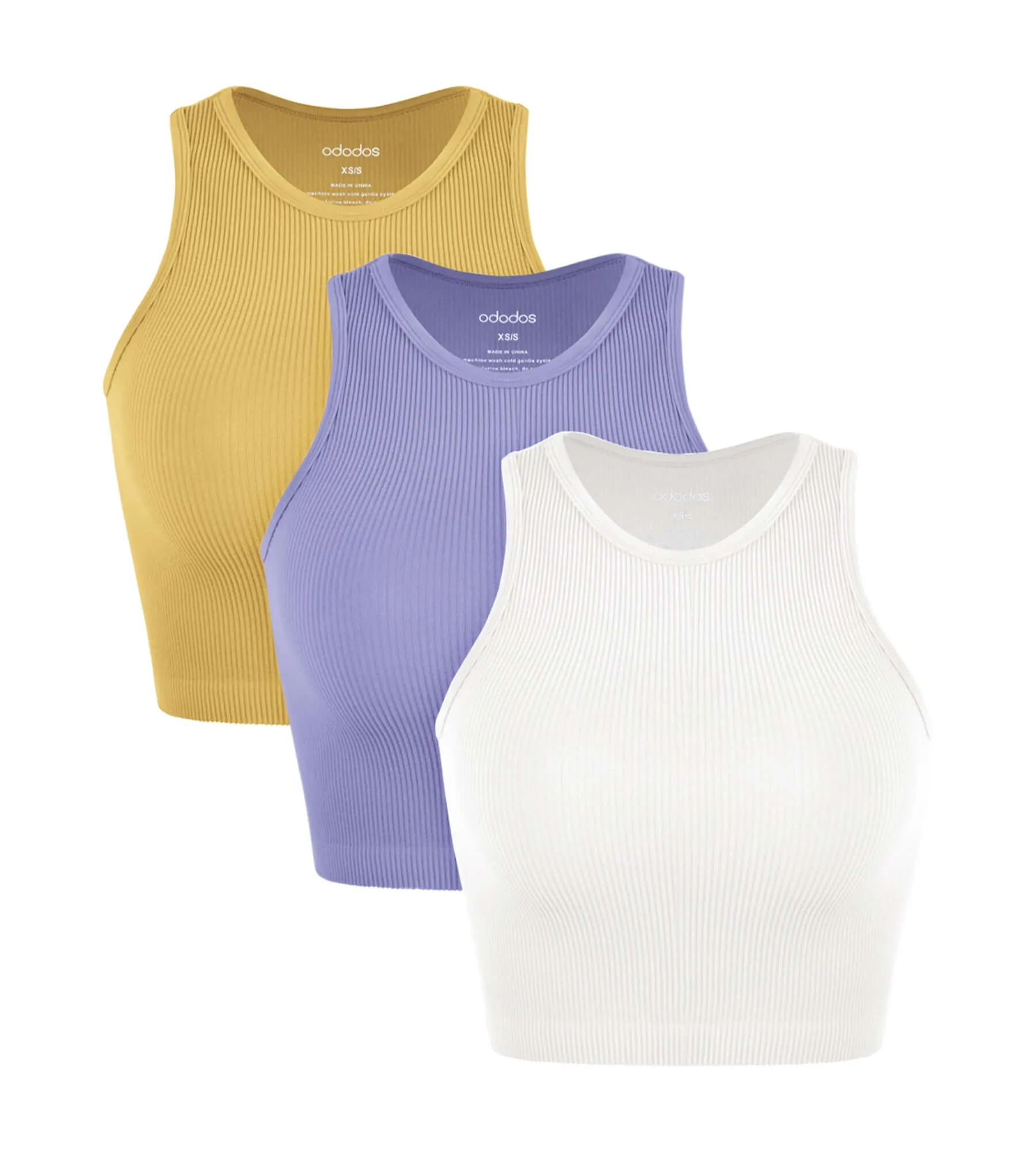 3-Pack Seamless Ribbed High Neck Cropped Tank Tops