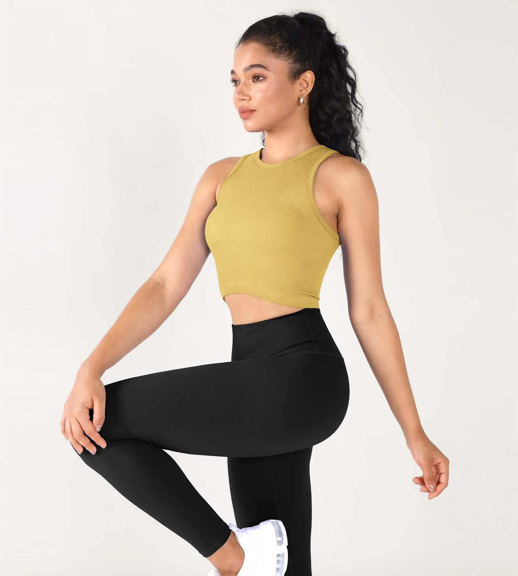 3-Pack Seamless Ribbed High Neck Cropped Tank Tops