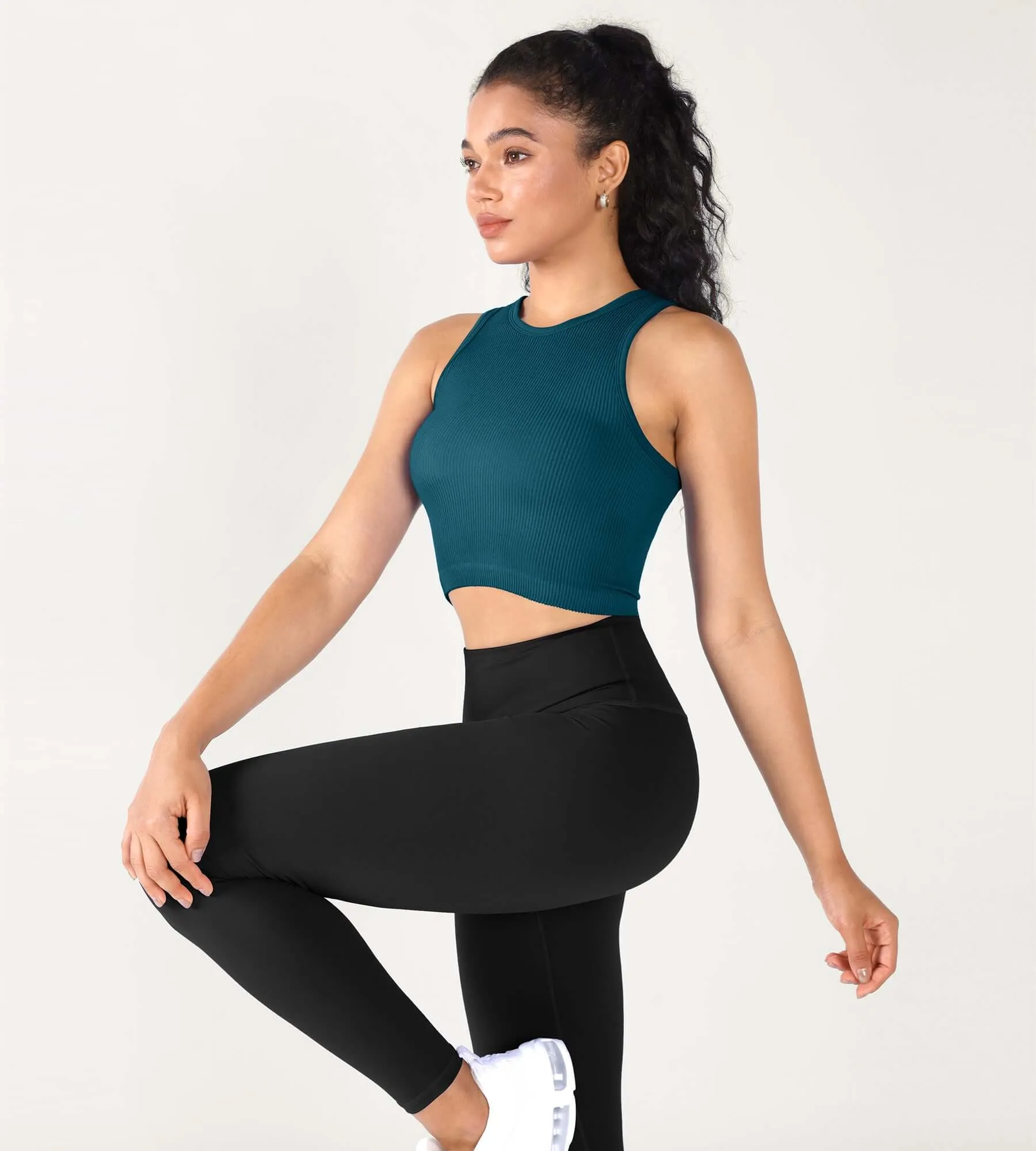 3-Pack Seamless Ribbed High Neck Cropped Tank Tops