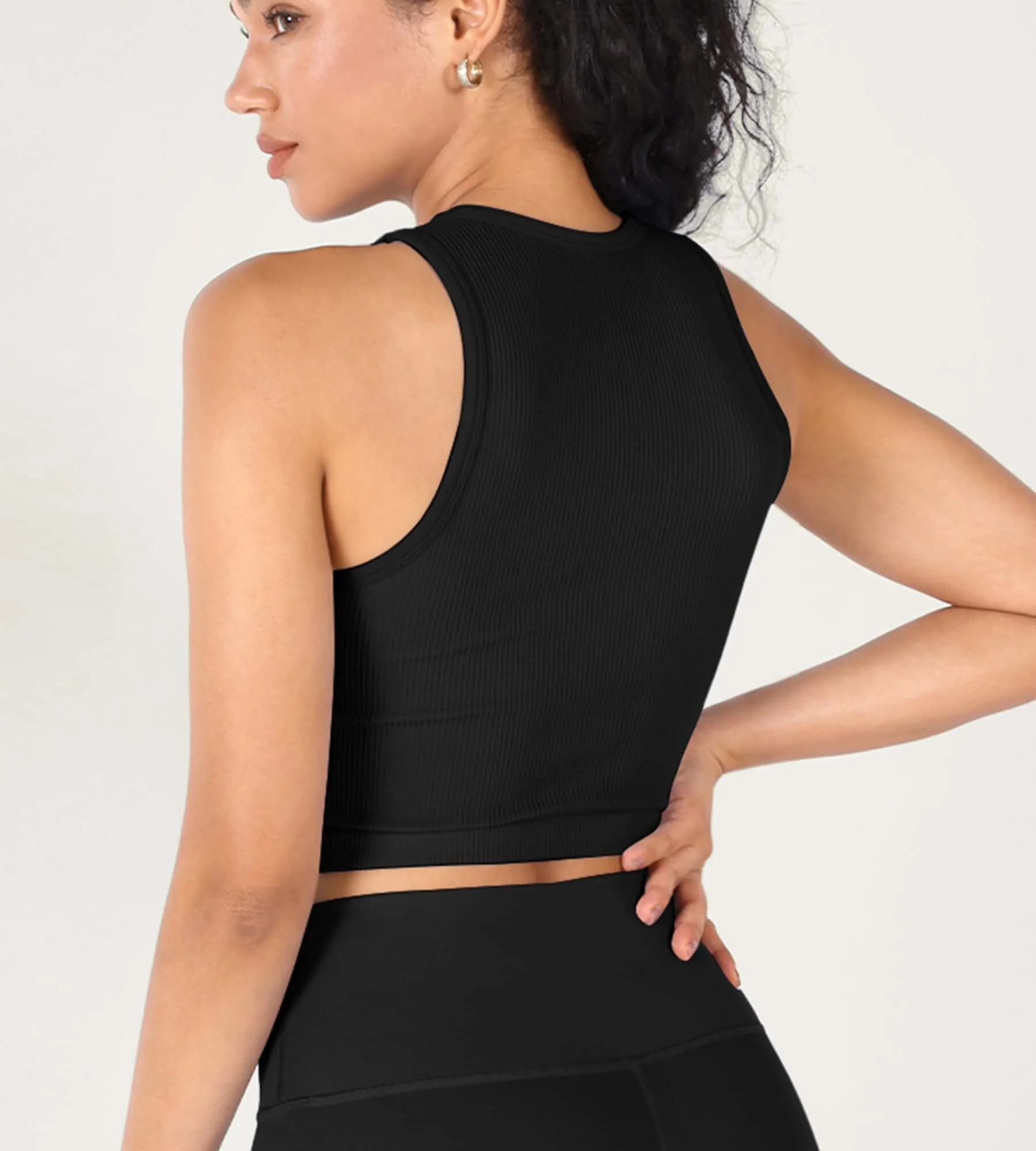 3-Pack Seamless Ribbed High Neck Cropped Tank Tops