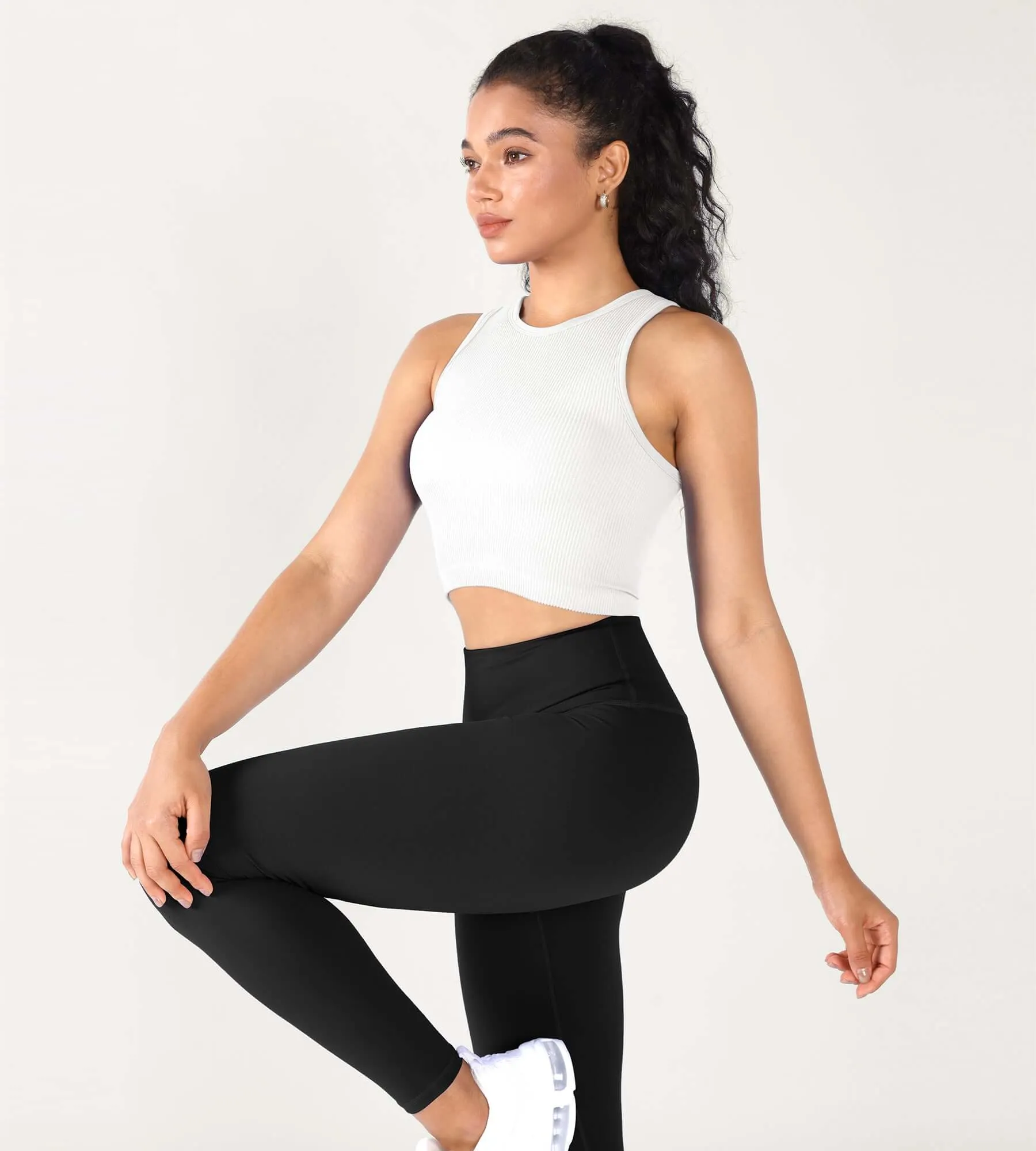 3-Pack Seamless Ribbed High Neck Cropped Tank Tops