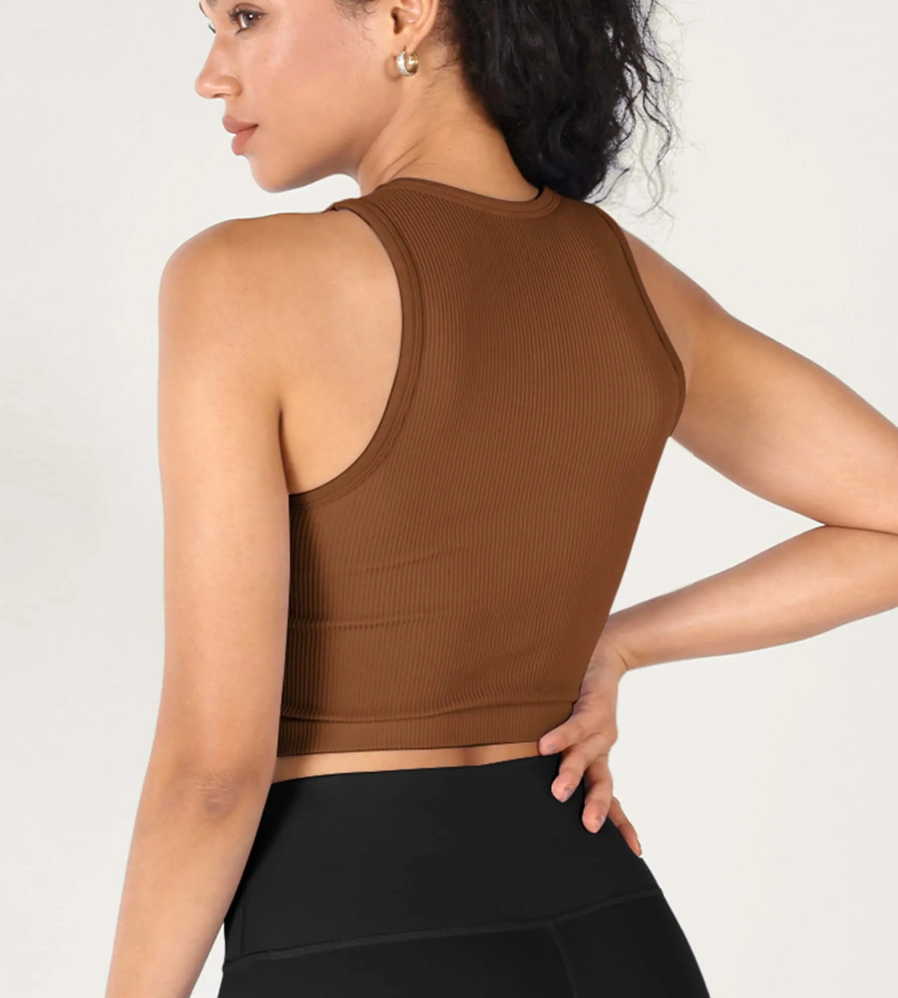 3-Pack Seamless Ribbed High Neck Cropped Tank Tops