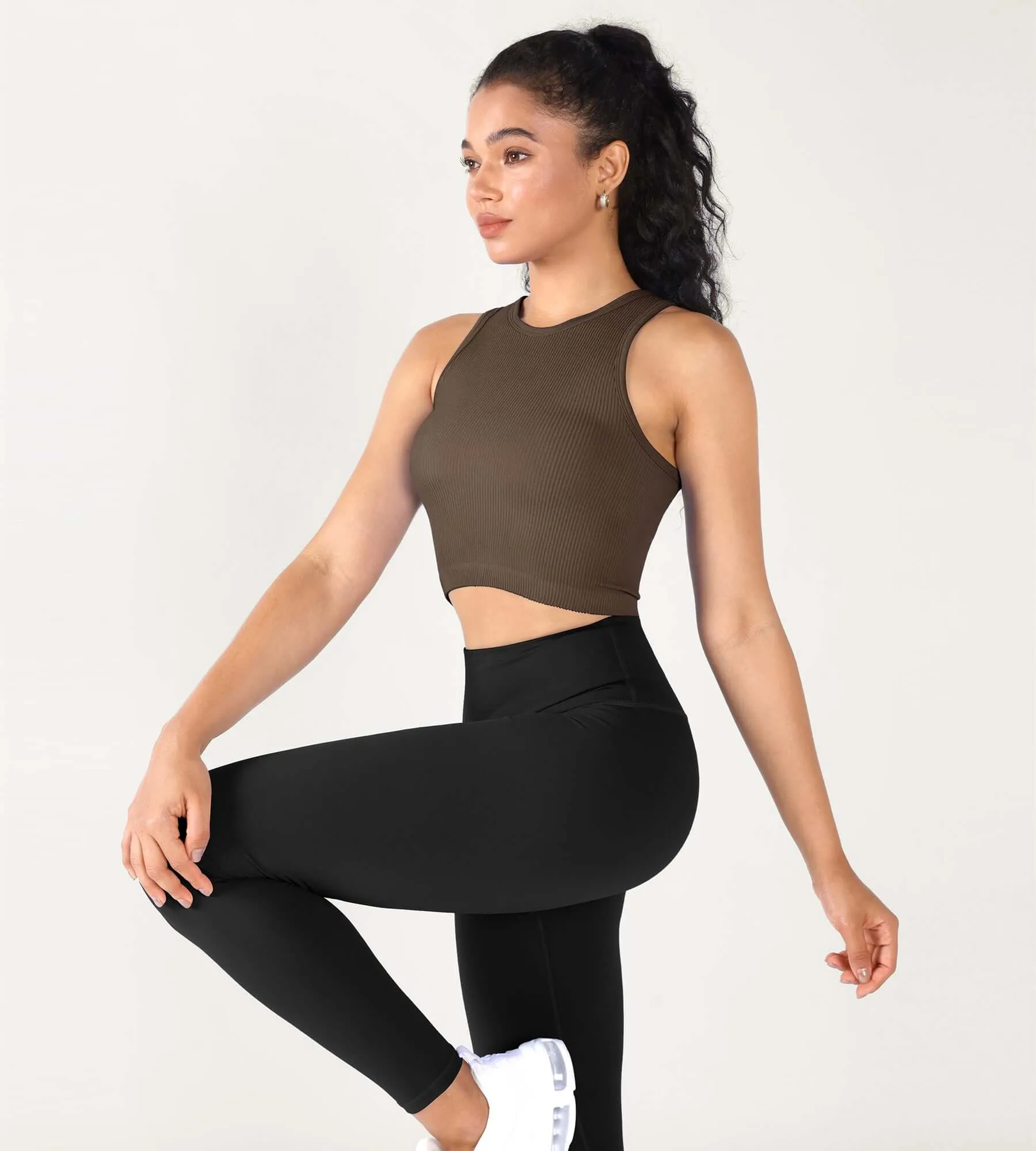 3-Pack Seamless Ribbed High Neck Cropped Tank Tops