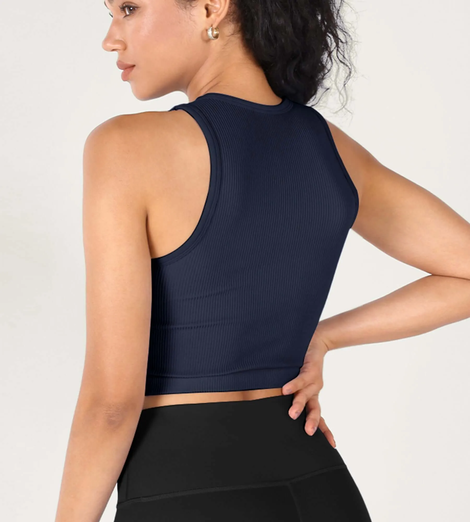 3-Pack Seamless Ribbed High Neck Cropped Tank Tops
