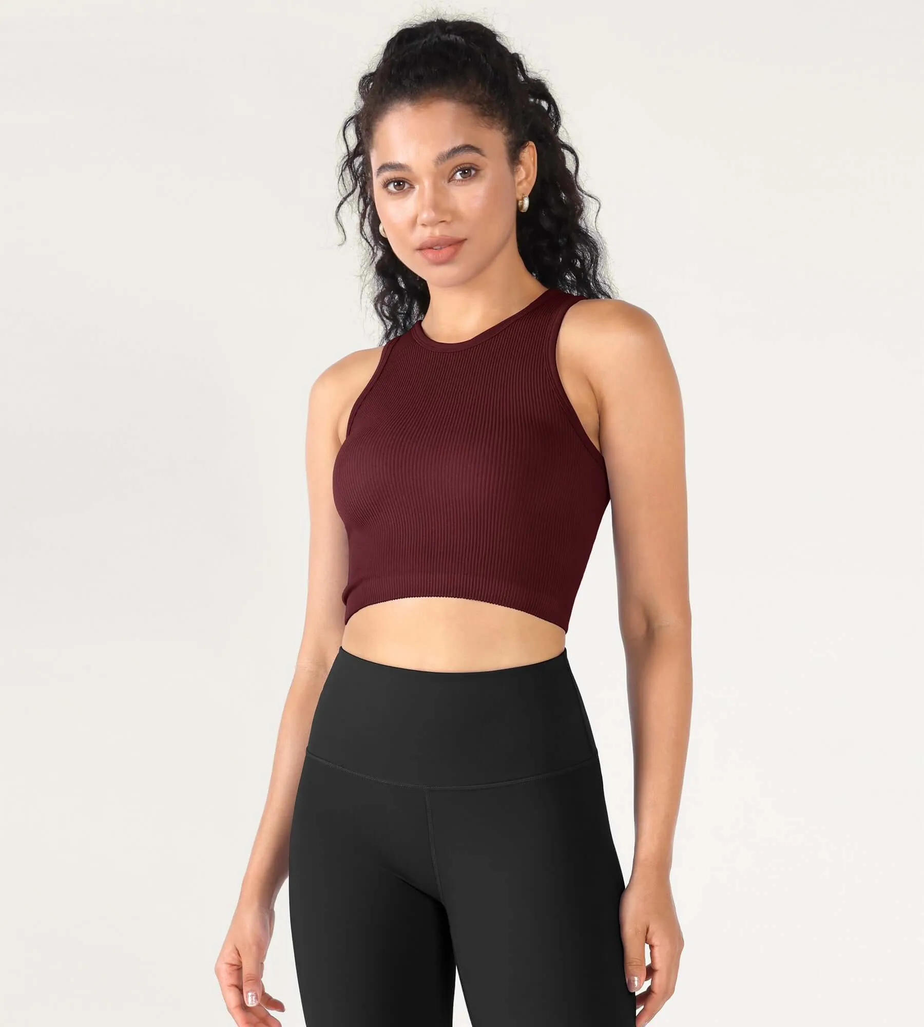 3-Pack Seamless Ribbed High Neck Cropped Tank Tops