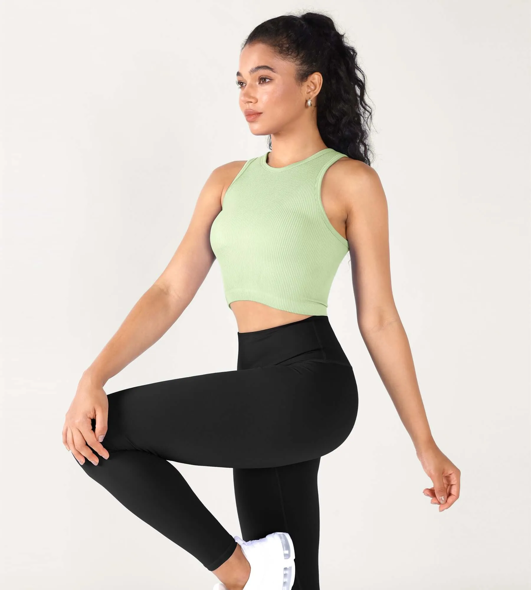 3-Pack Seamless Ribbed High Neck Cropped Tank Tops