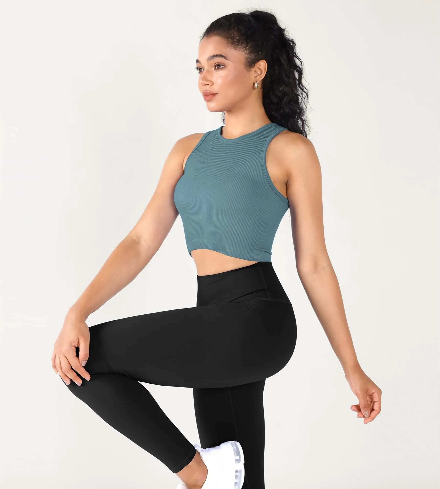 3-Pack Seamless Ribbed High Neck Cropped Tank Tops