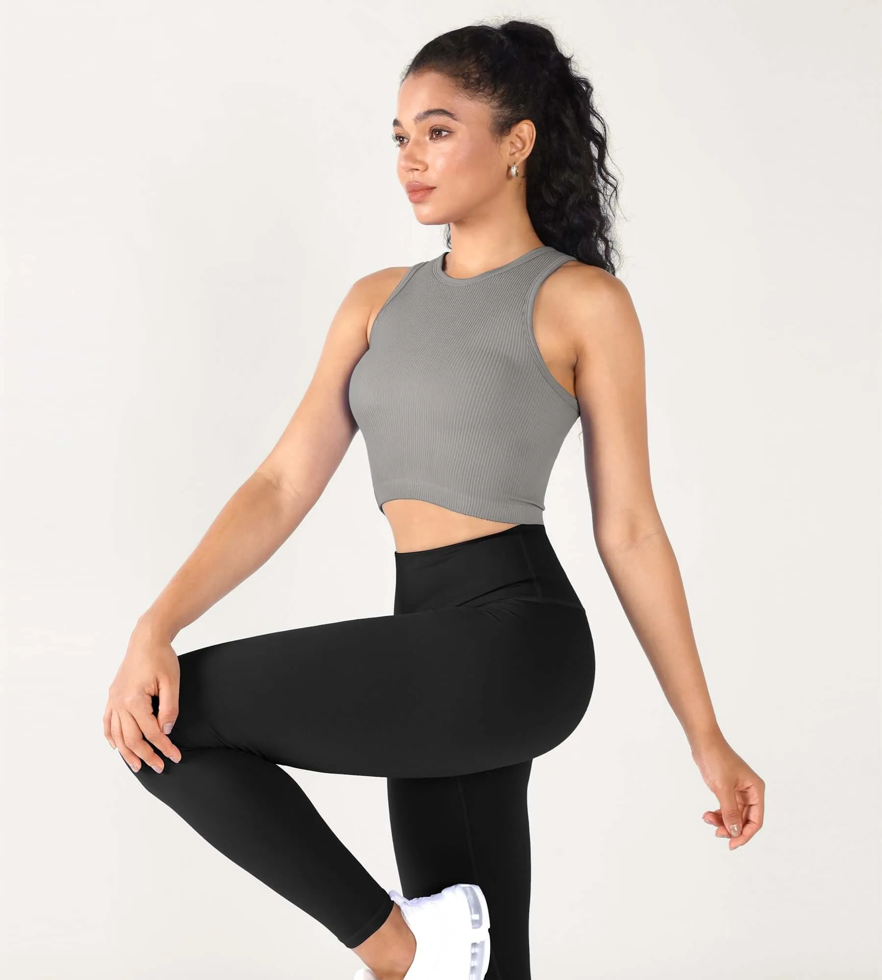 3-Pack Seamless Ribbed High Neck Cropped Tank Tops
