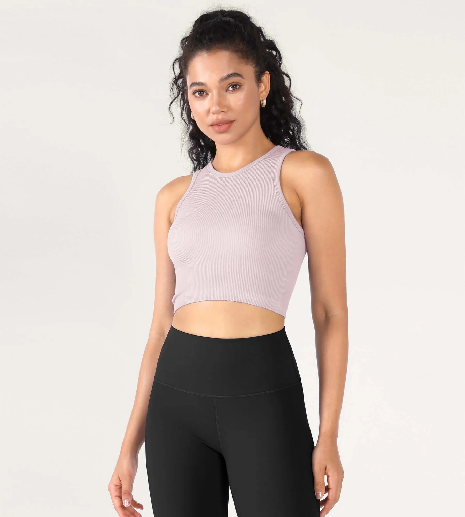 3-Pack Seamless Ribbed High Neck Cropped Tank Tops
