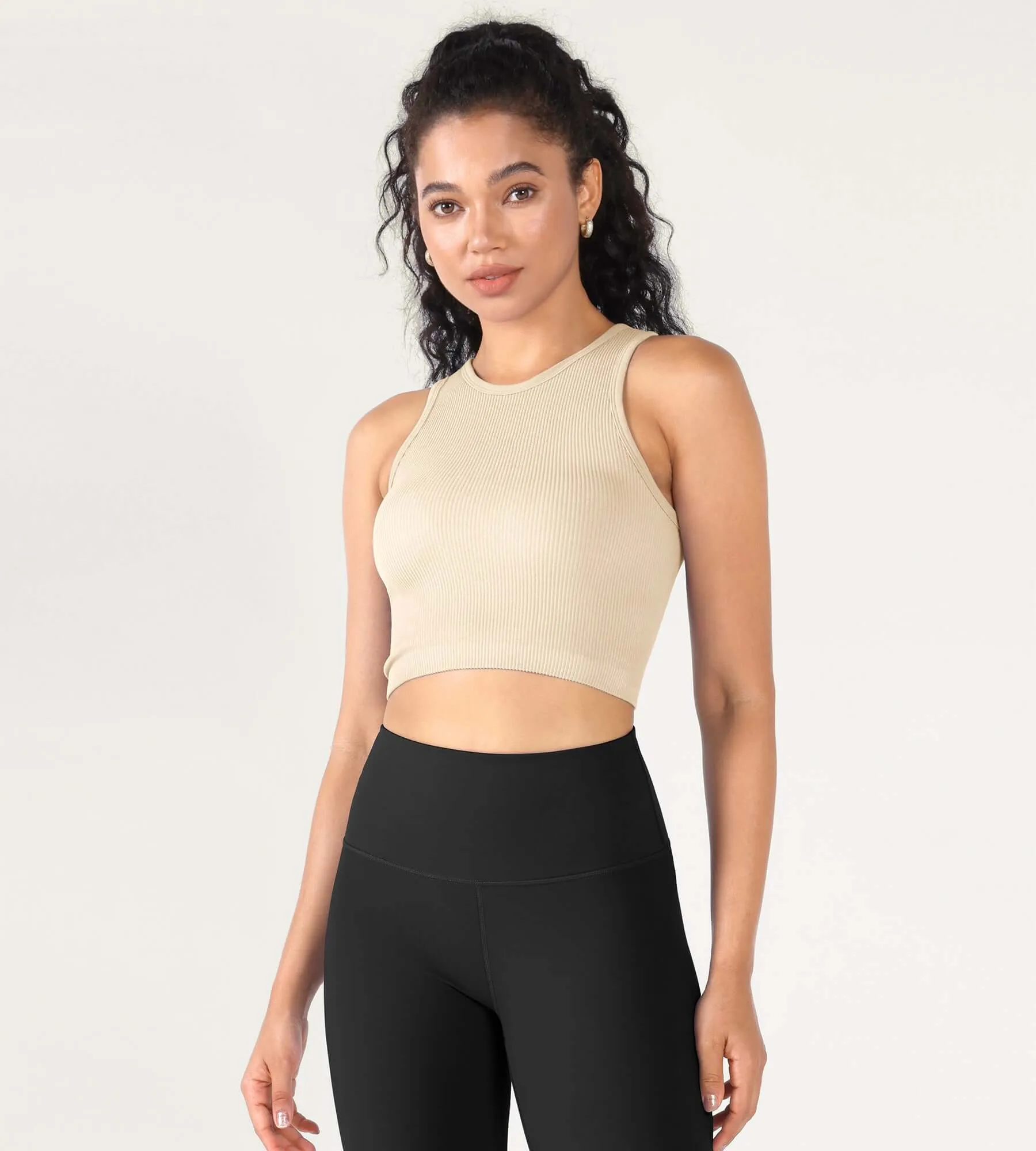 3-Pack Seamless Ribbed High Neck Cropped Tank Tops