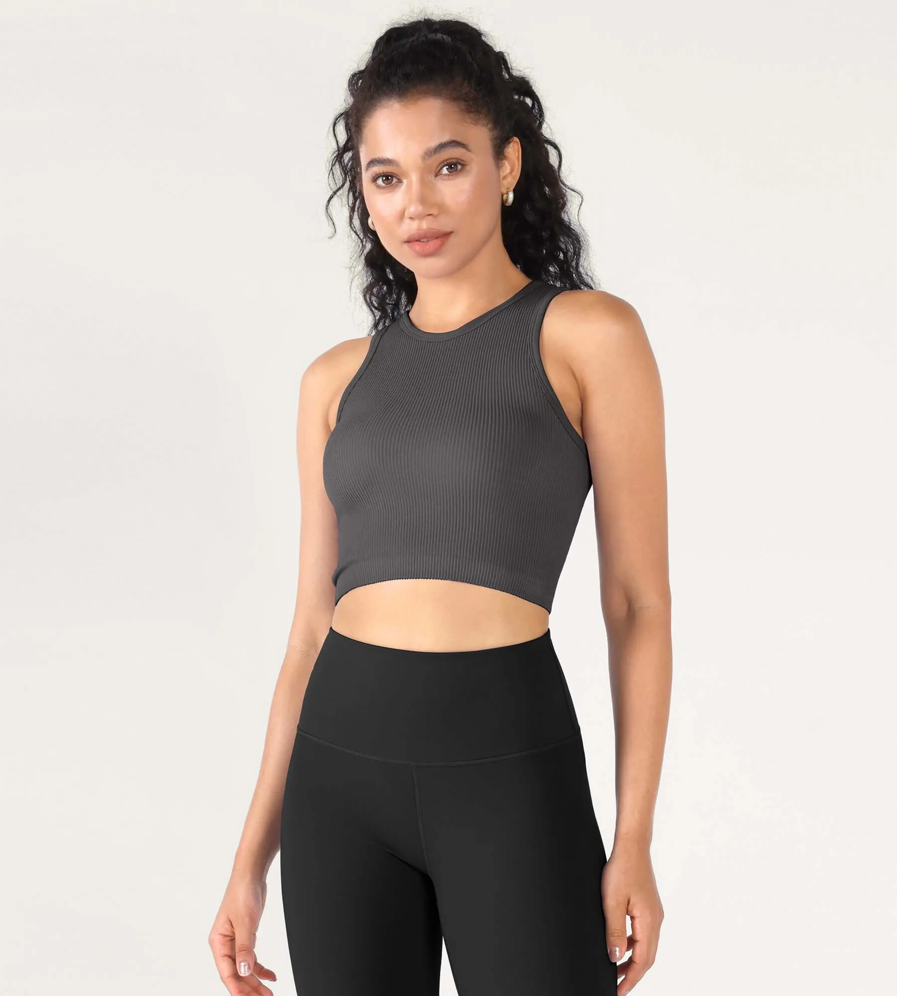 3-Pack Seamless Ribbed High Neck Cropped Tank Tops