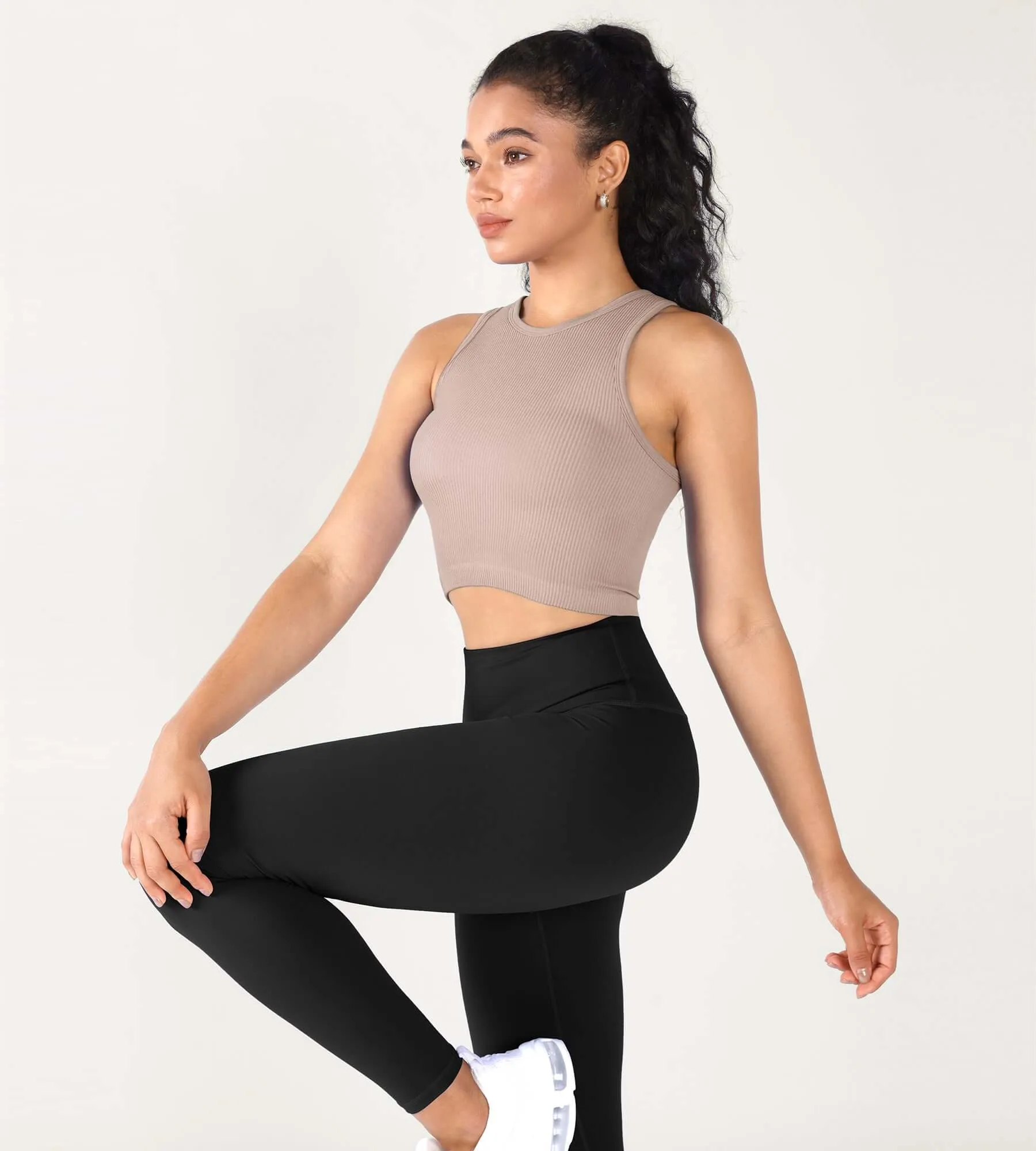 3-Pack Seamless Ribbed High Neck Cropped Tank Tops