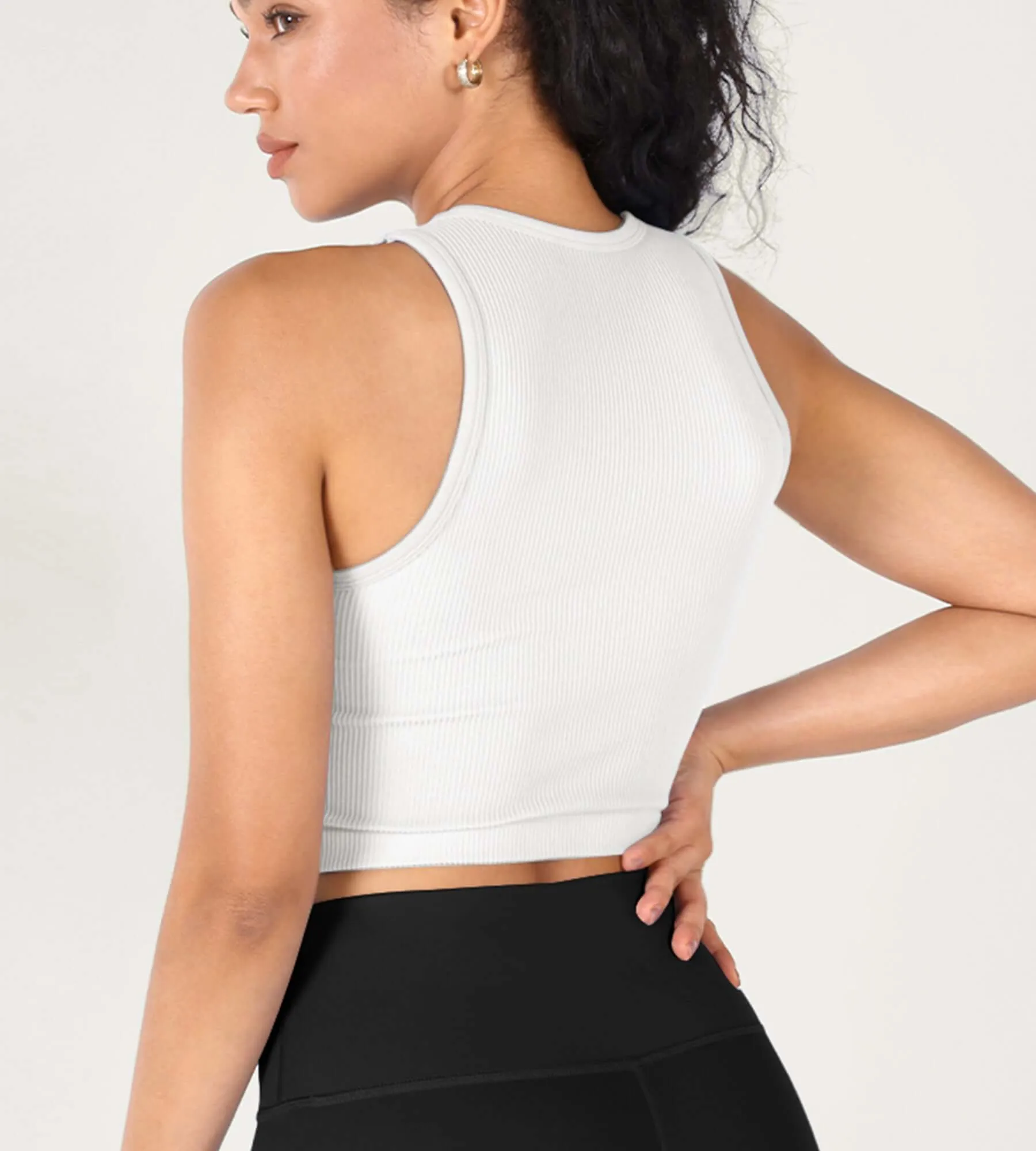 3-Pack Seamless Ribbed High Neck Cropped Tank Tops