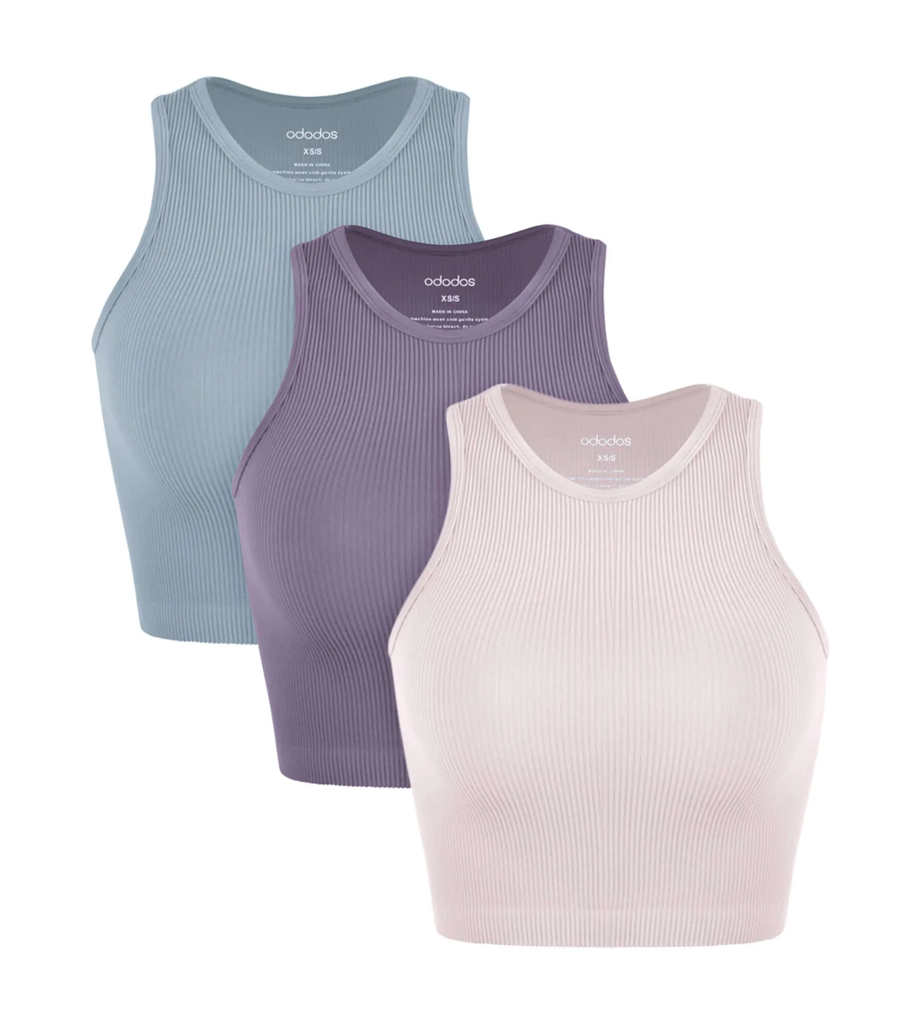 3-Pack Seamless Ribbed High Neck Cropped Tank Tops
