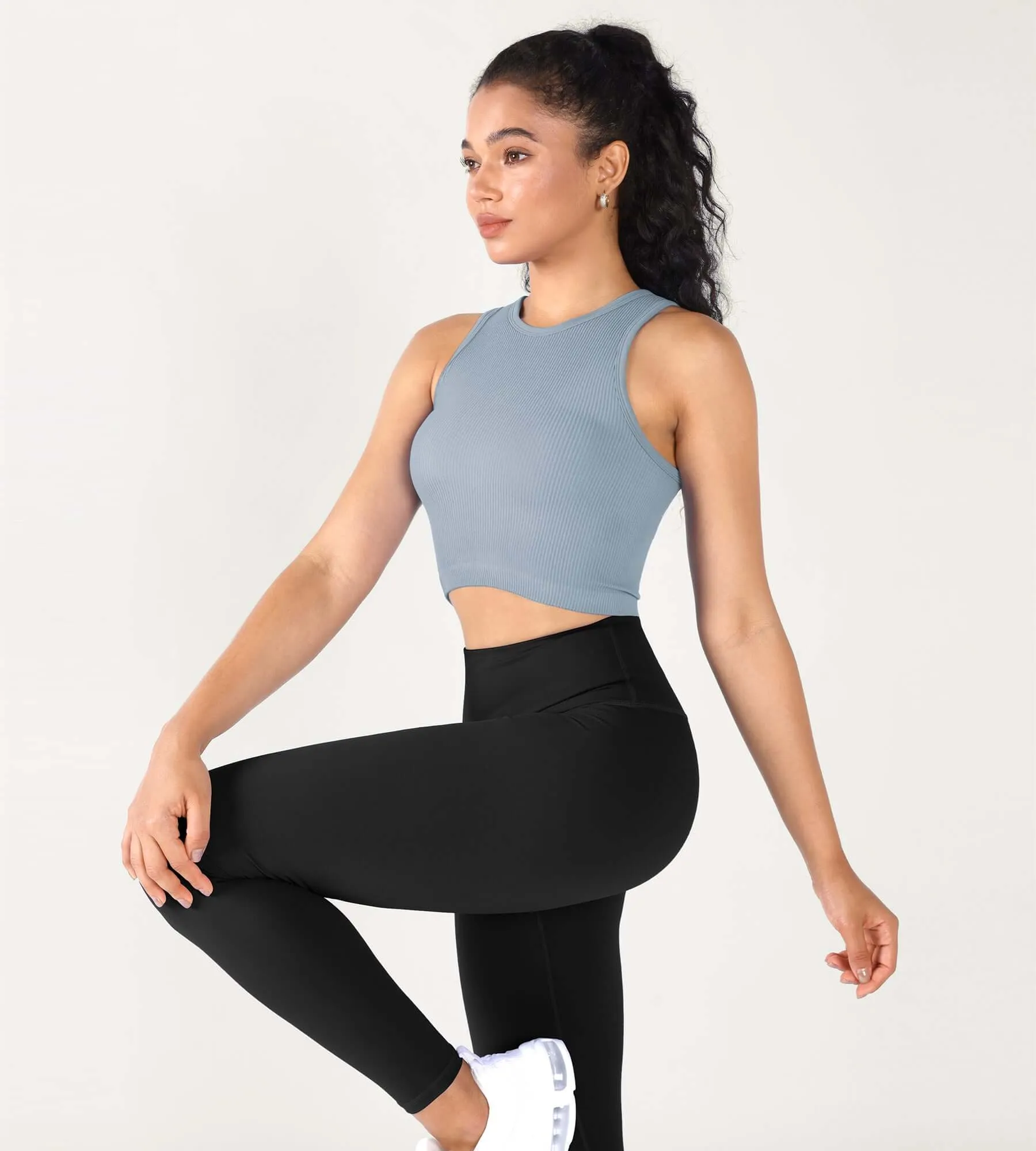 3-Pack Seamless Ribbed High Neck Cropped Tank Tops