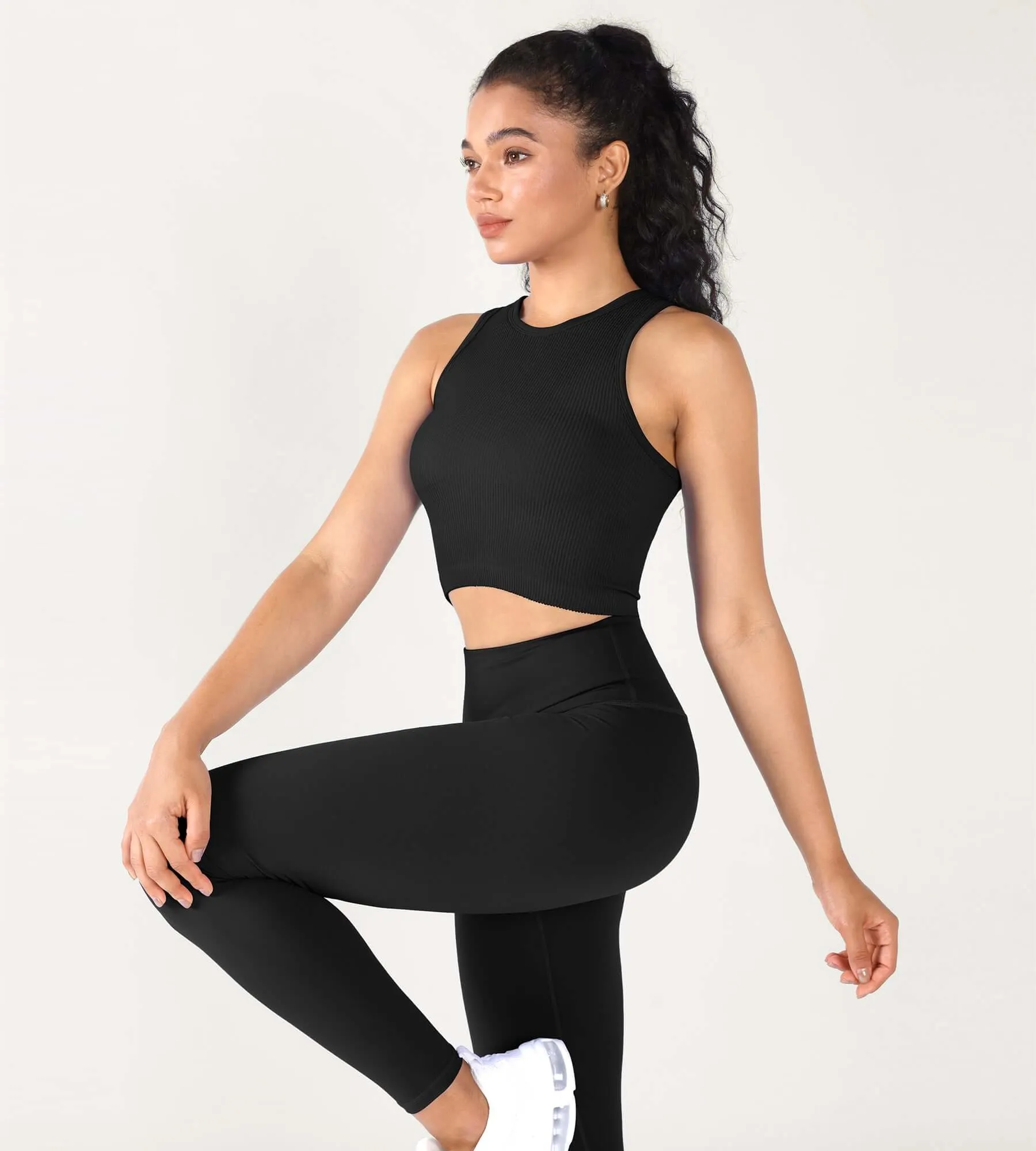 3-Pack Seamless Ribbed High Neck Cropped Tank Tops