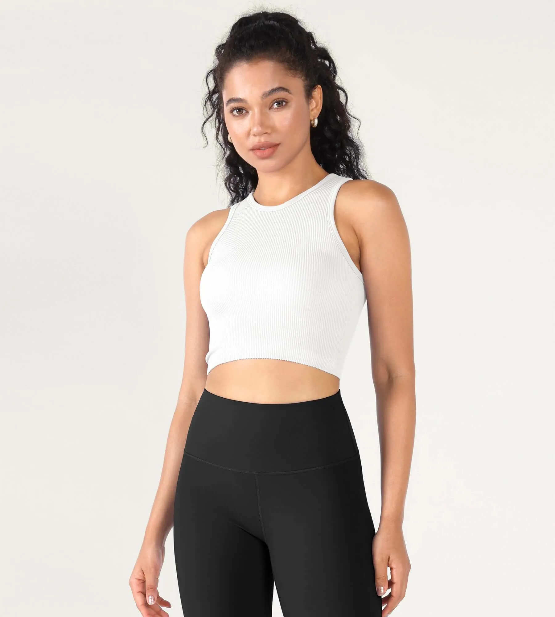 3-Pack Seamless Ribbed High Neck Cropped Tank Tops