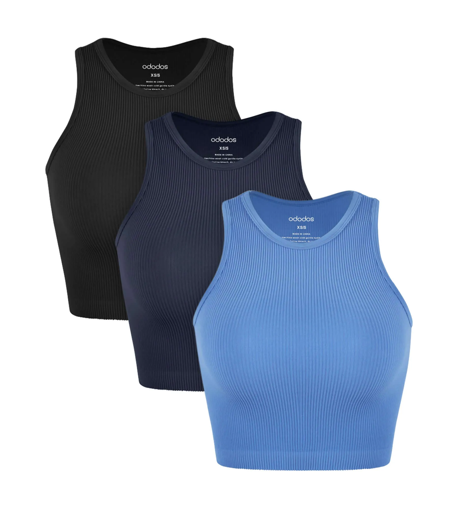 3-Pack Seamless Ribbed High Neck Cropped Tank Tops