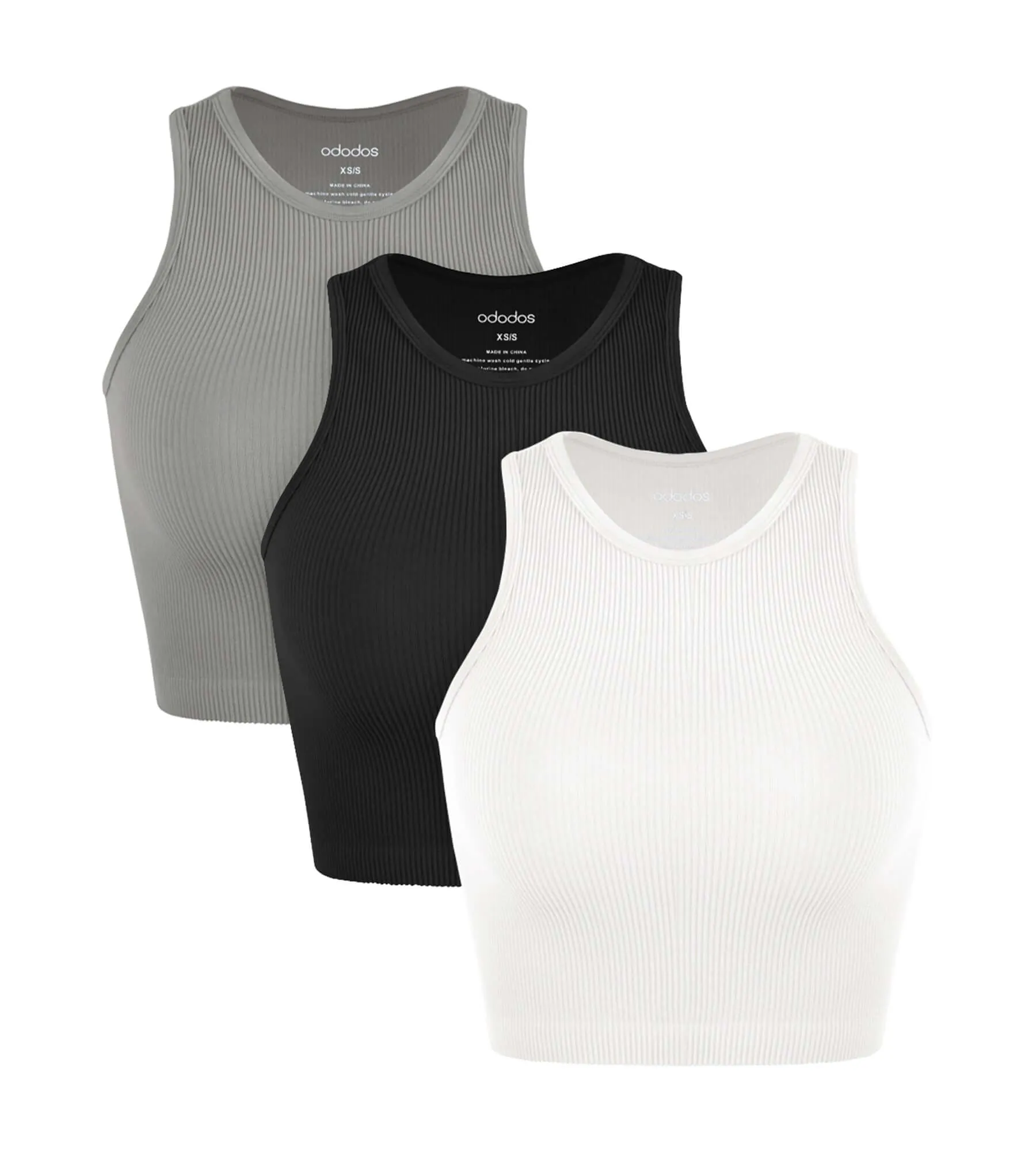 3-Pack Seamless Ribbed High Neck Cropped Tank Tops