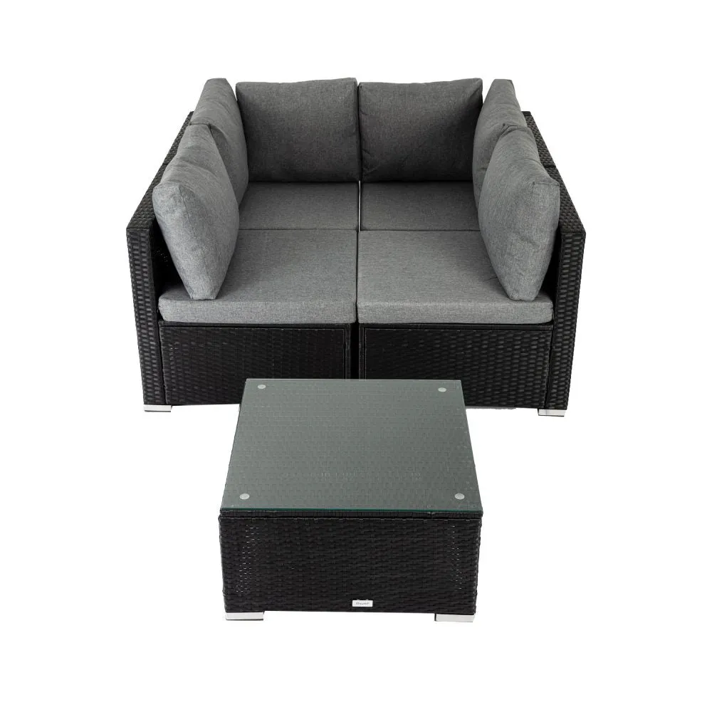 5pc Usas Outdoor Black Modular Lounge Sofa Furniture Set