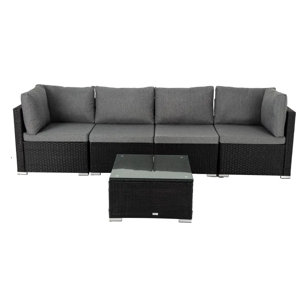 5pc Usas Outdoor Black Modular Lounge Sofa Furniture Set