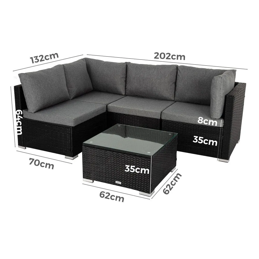 5pc Usas Outdoor Black Modular Lounge Sofa Furniture Set