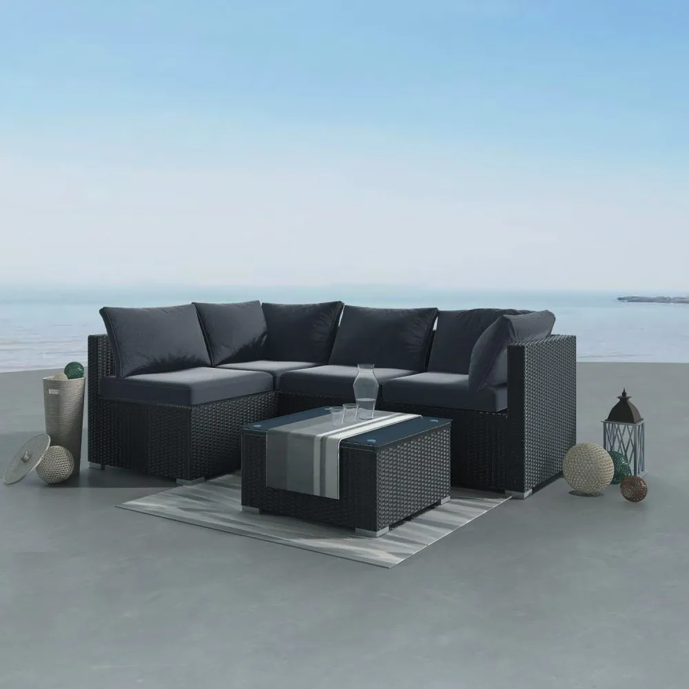 5pc Usas Outdoor Black Modular Lounge Sofa Furniture Set